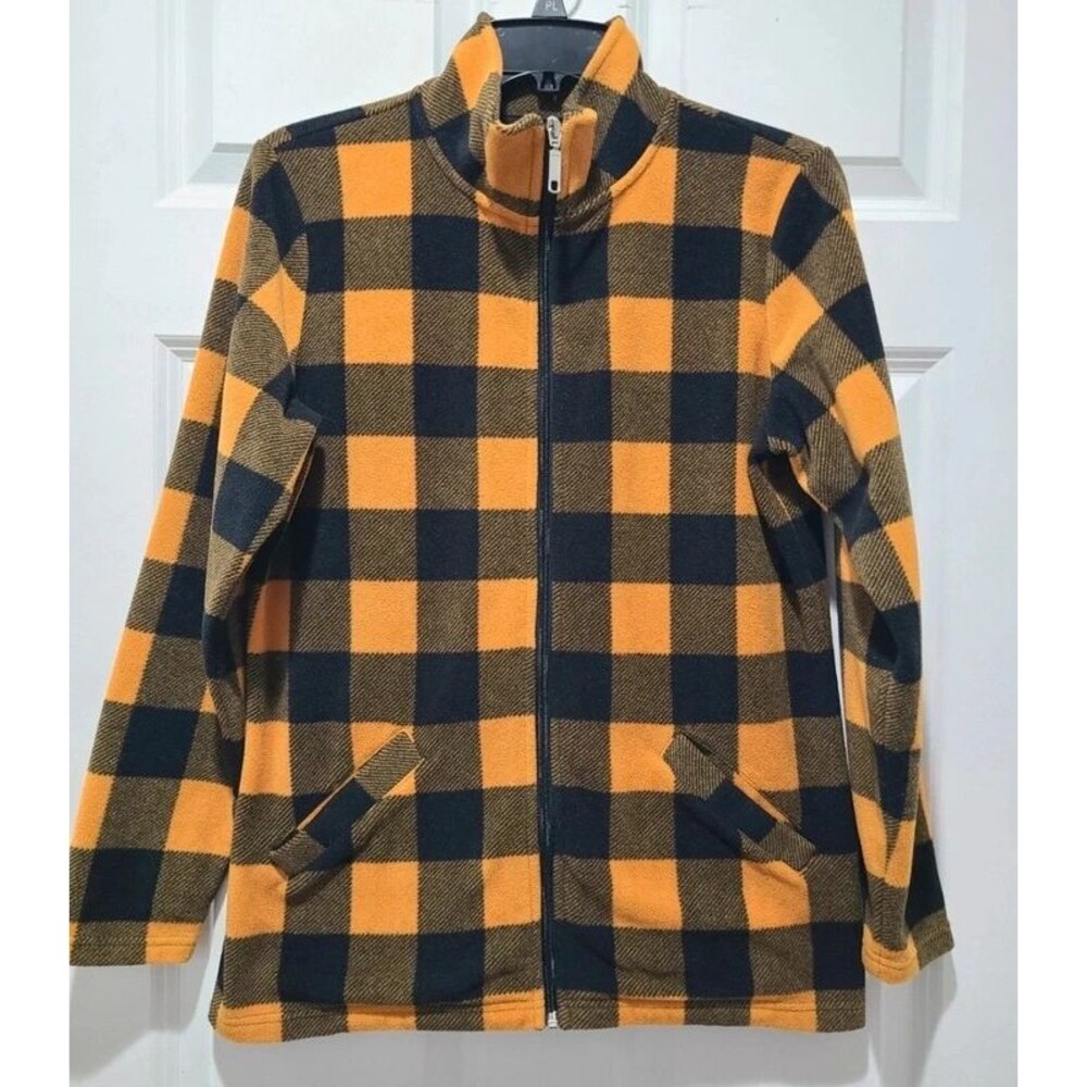 D&Co Mustard Black Buffalo Plaid Fleece Jacket Small